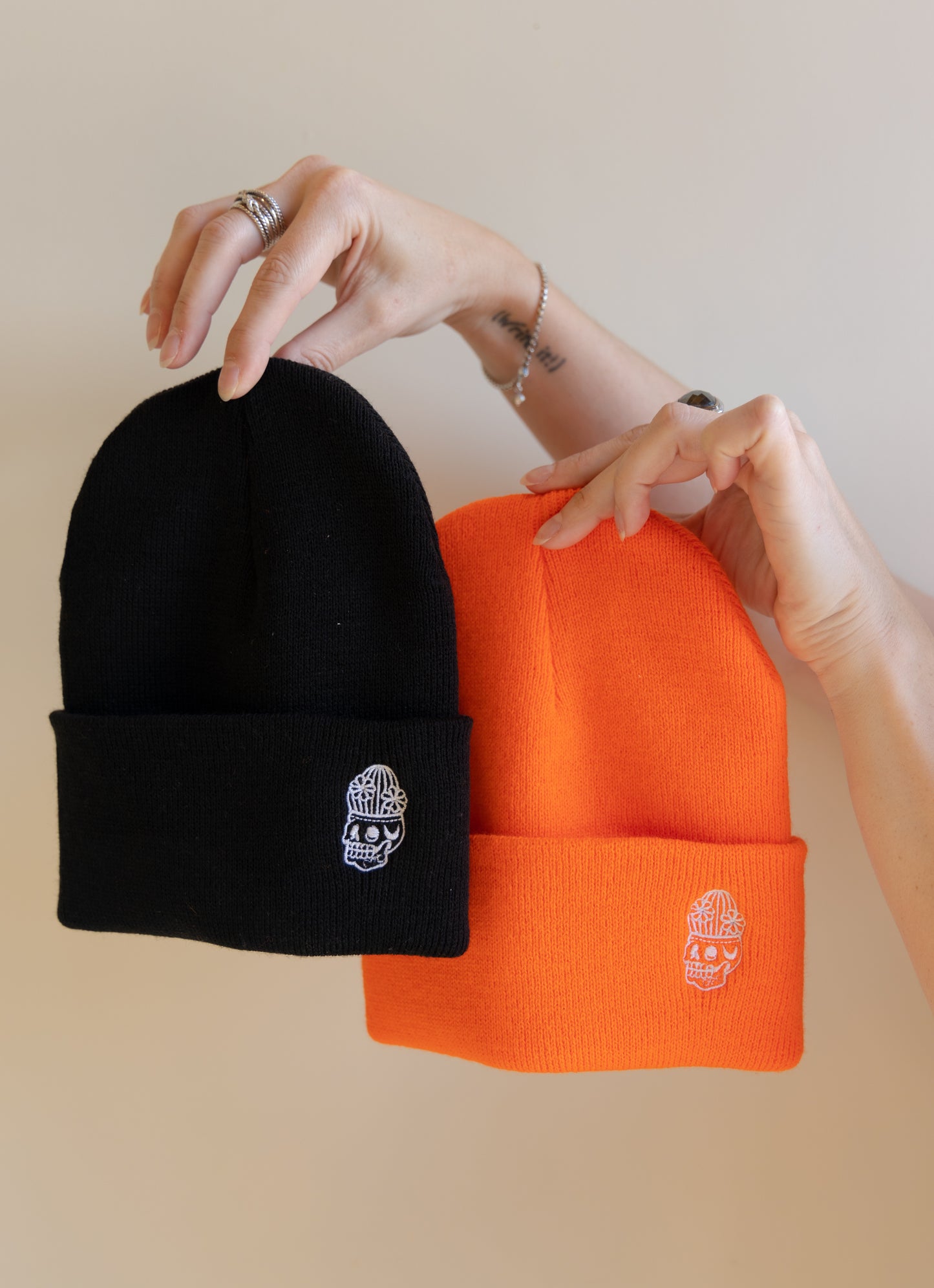 Scull-Cactus Basic Cuff Embroidered Beanie